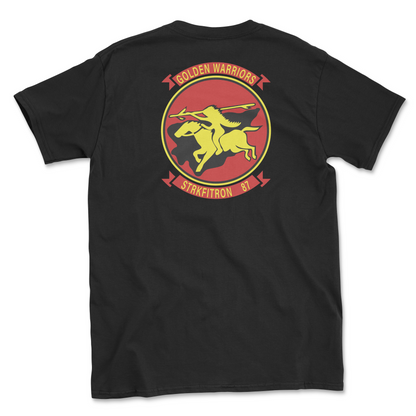 Black t-shirt with squadron patch.