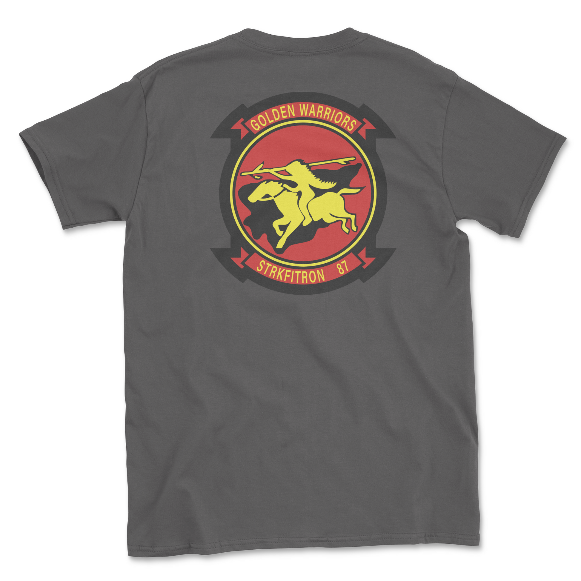 Charcoal t-shirt with squadron patch.