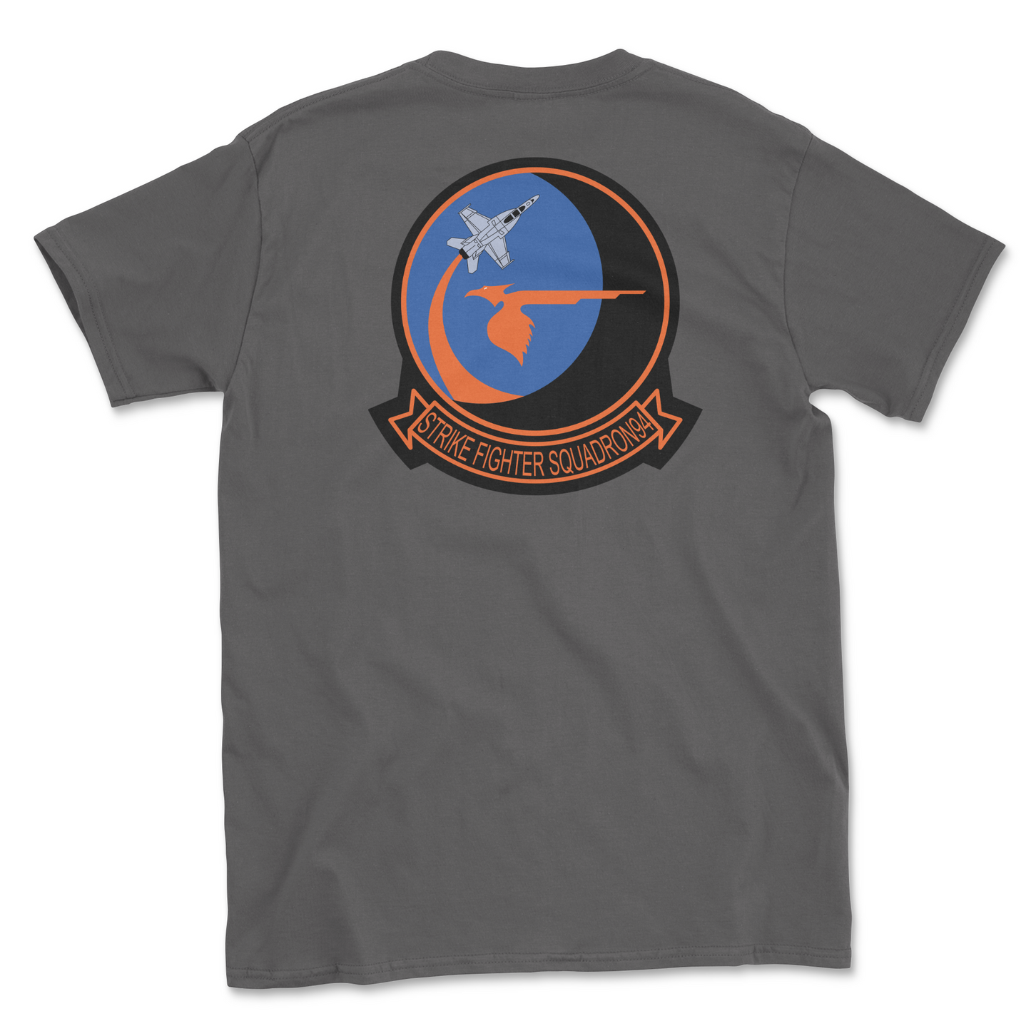 Charcoal t-shirt with squadron patch.