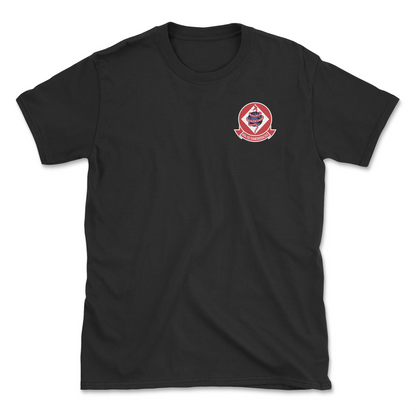 Black t-shirt with squadron patch.