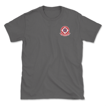 Charcoal t-shirt with squadron patch.