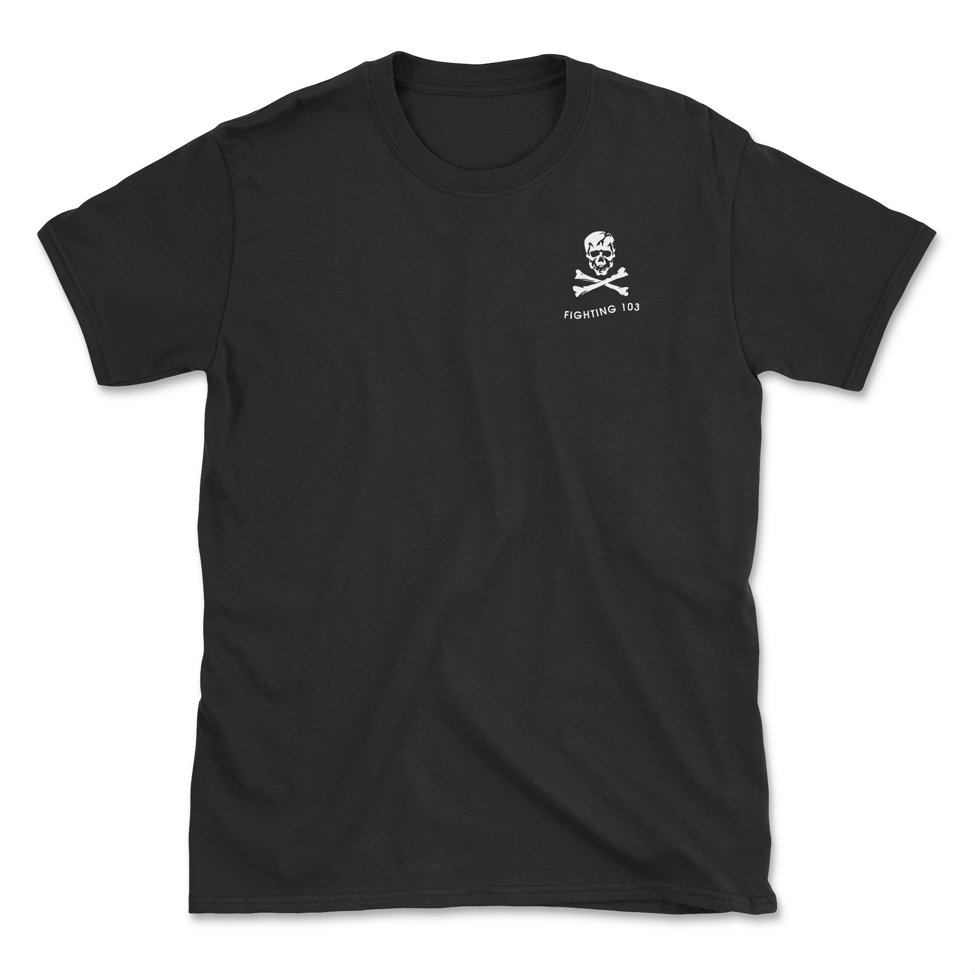 Black t-shirt with squadron patch.