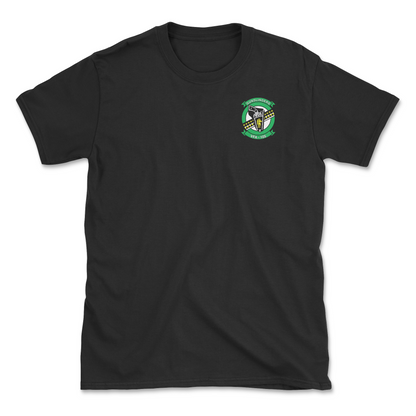 Black t-shirt with squadron patch.