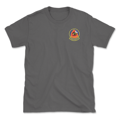 Charcoal t-shirt with squadron patch.