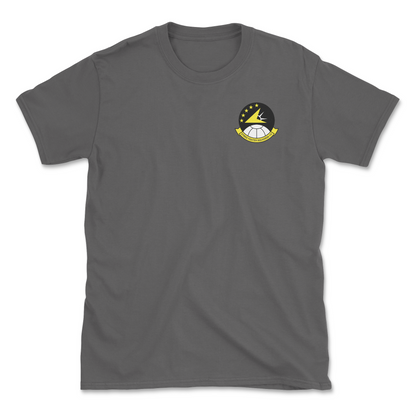 Charcoal t-shirt with squadron patch.