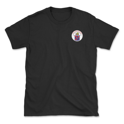 Black t-shirt with squadron patch.