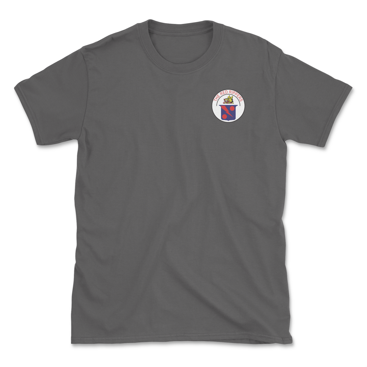 Charcoal t-shirt with squadron patch.