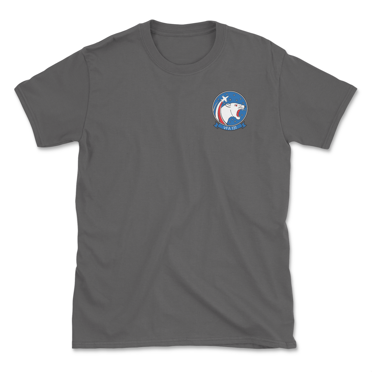 Charcoal t-shirt with squadron patch.