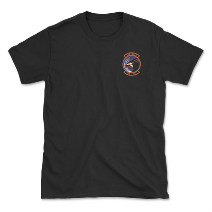 Black t-shirt with squadron patch.