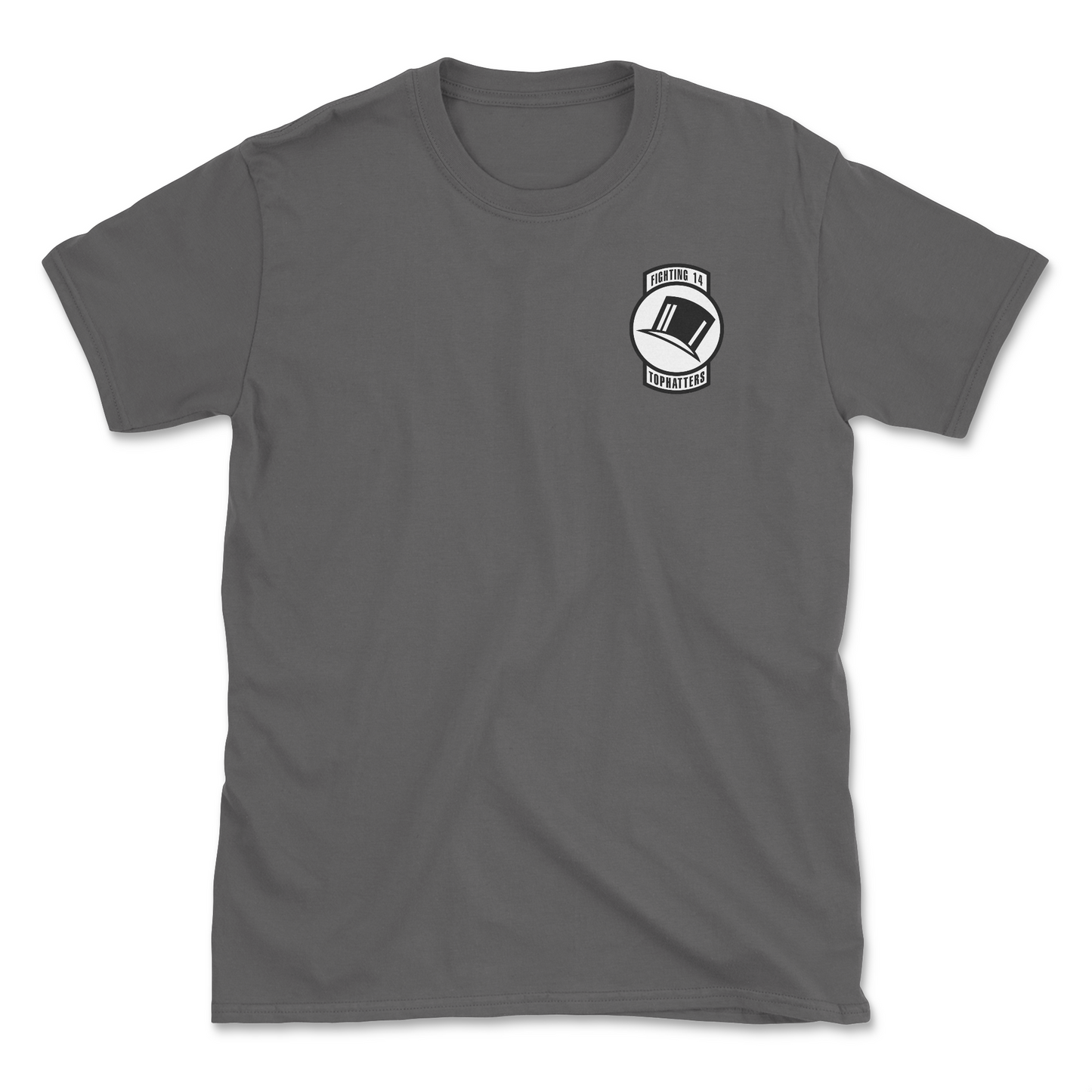 Charcoal t-shirt with squadron patch.