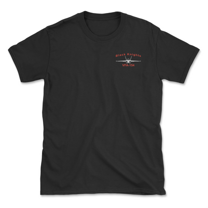 Black t-shirt with an F/A-18 aircraft and squadron name.