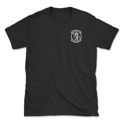 Black t-shirt with squadron patch.