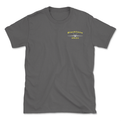 Charcoal t-shirt with an F/A-18 aircraft and squadron name.