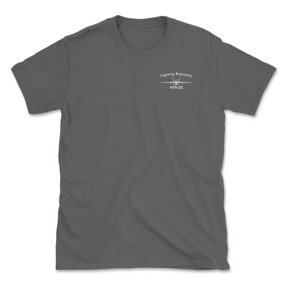 Charcoal t-shirt with an F/A-18 aircraft and squadron name.