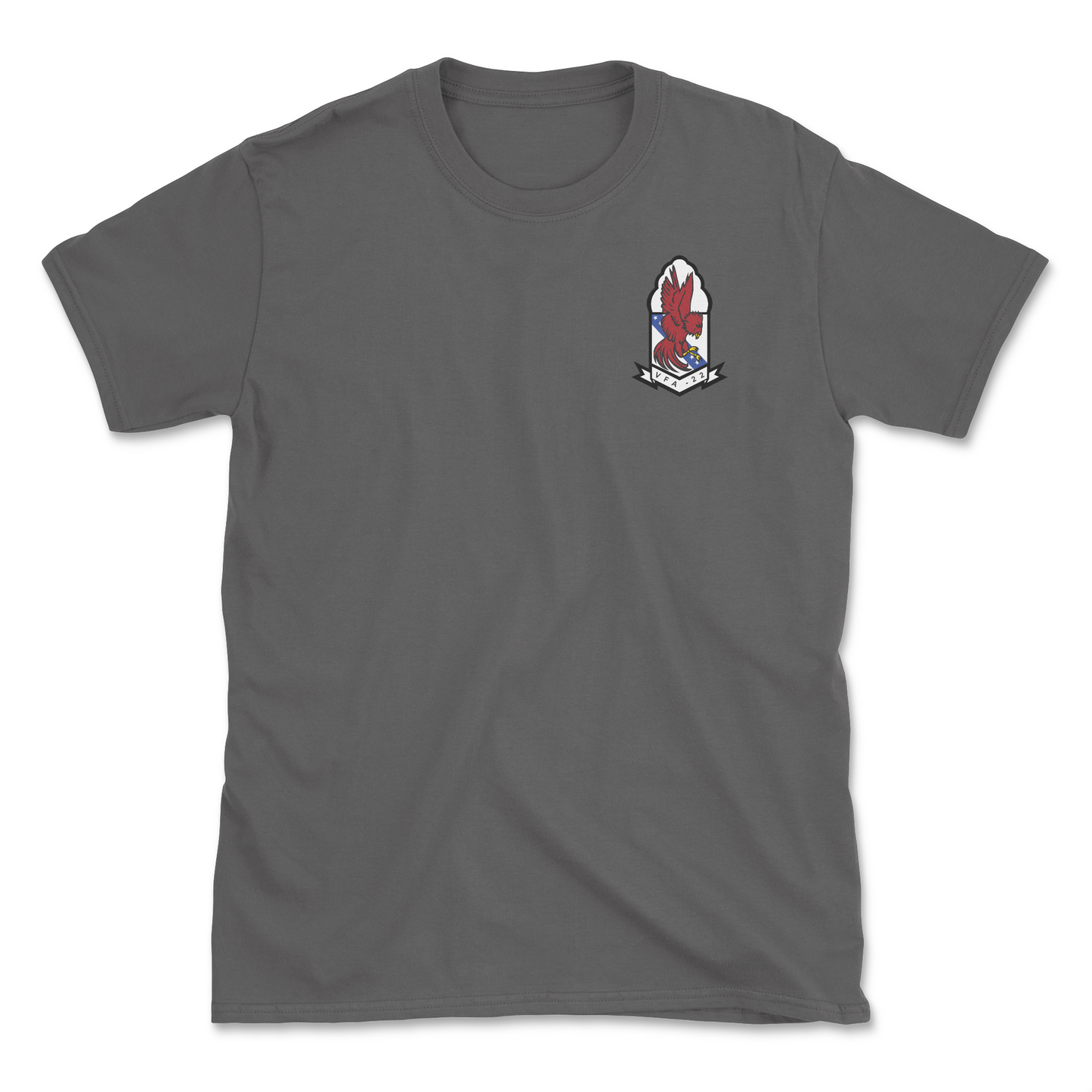 Charcoal t-shirt with squadron patch.