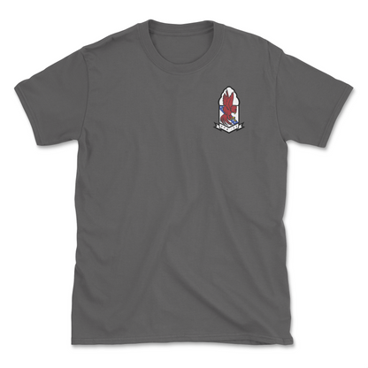 Charcoal t-shirt with squadron patch.