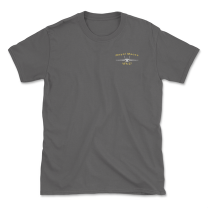 Charcoal t-shirt with an F/A-18 aircraft and squadron name.