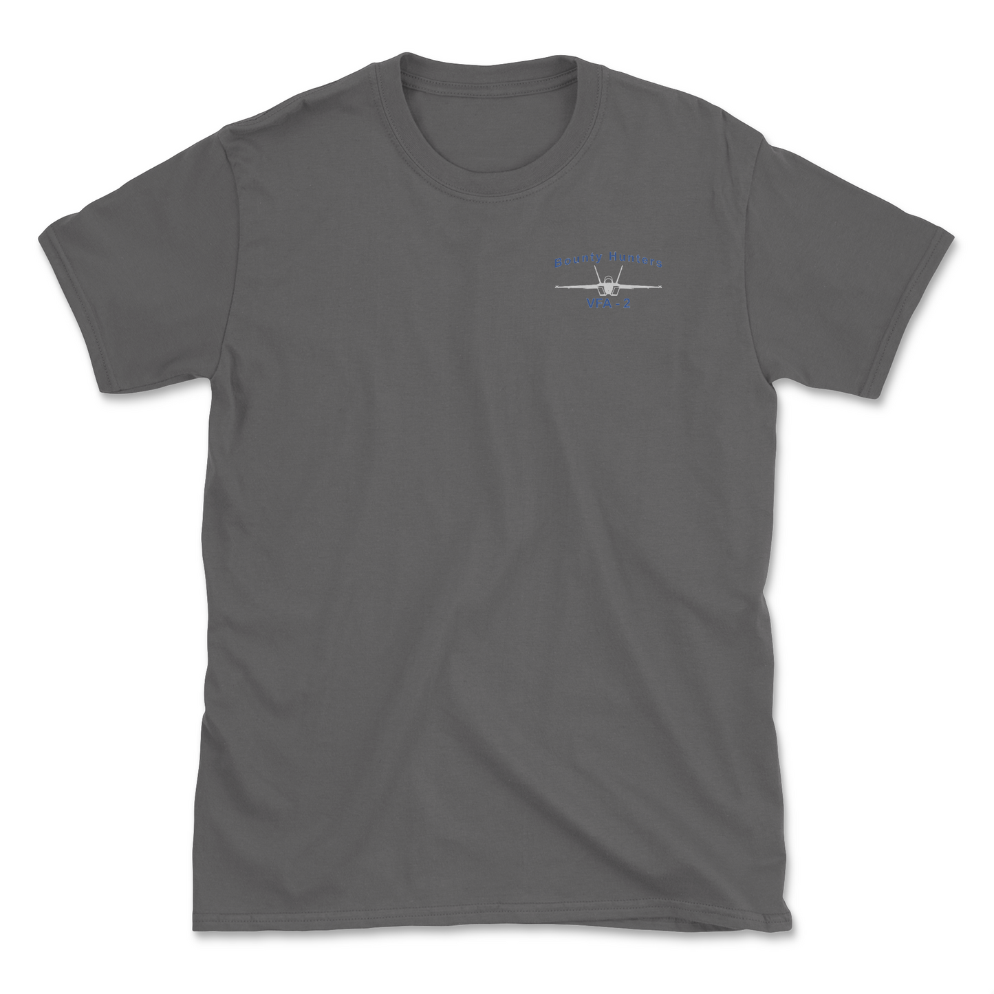Charcoal t-shirt with an F/A-18 aircraft and squadron name.