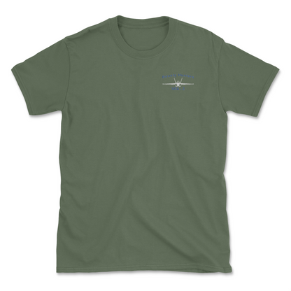 Military green t-shirt with an F/A-18 aircraft and squadron name.