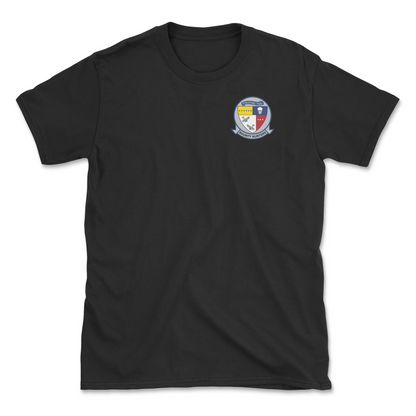 Black t-shirt with squadron patch.