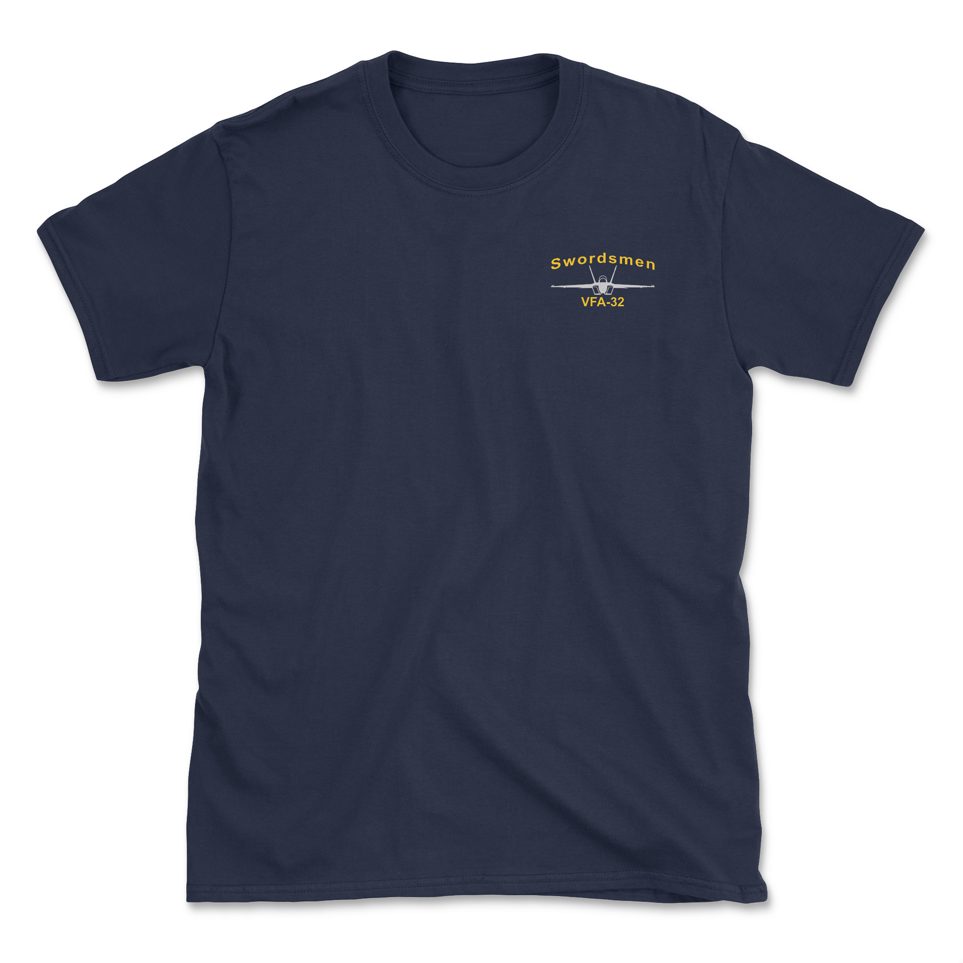 Navy blue t-shirt with an F/A-18 aircraft and squadron name.