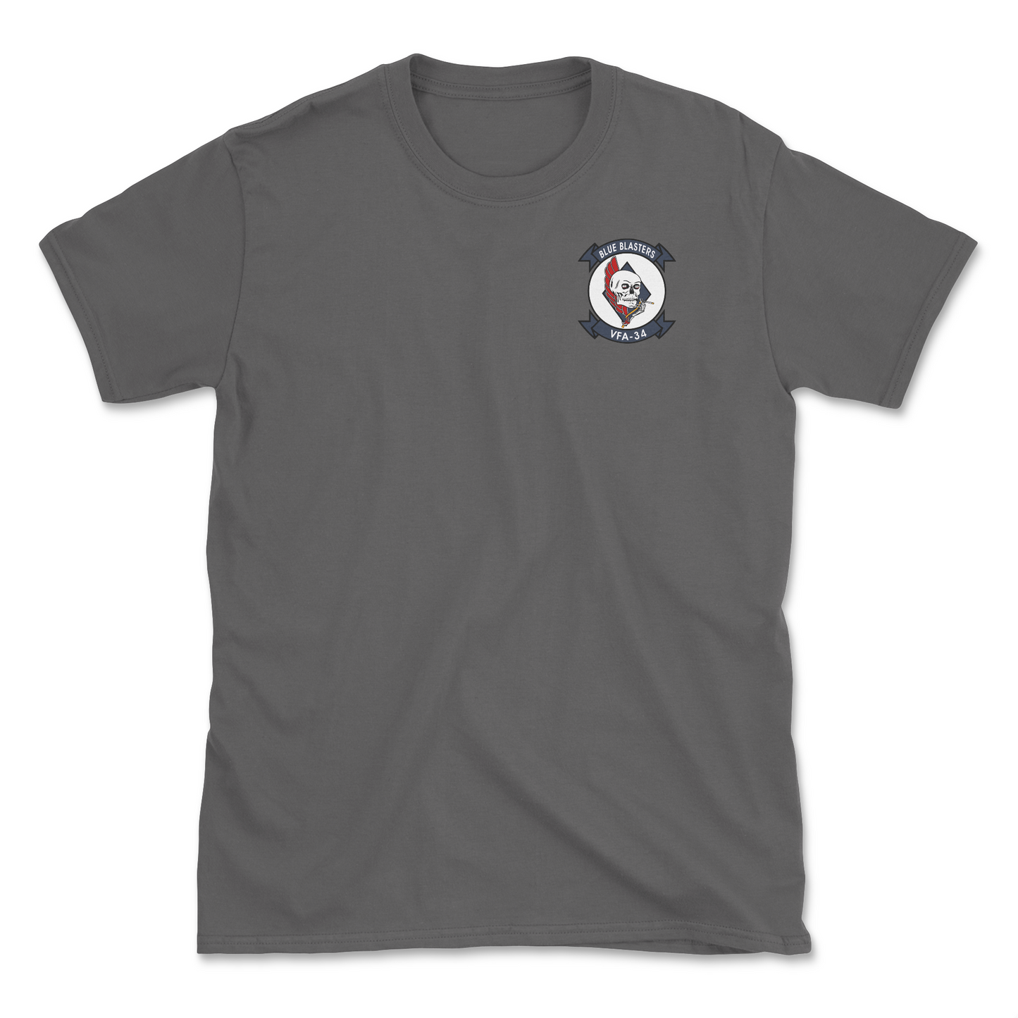 Charcoal t-shirt with squadron patch.