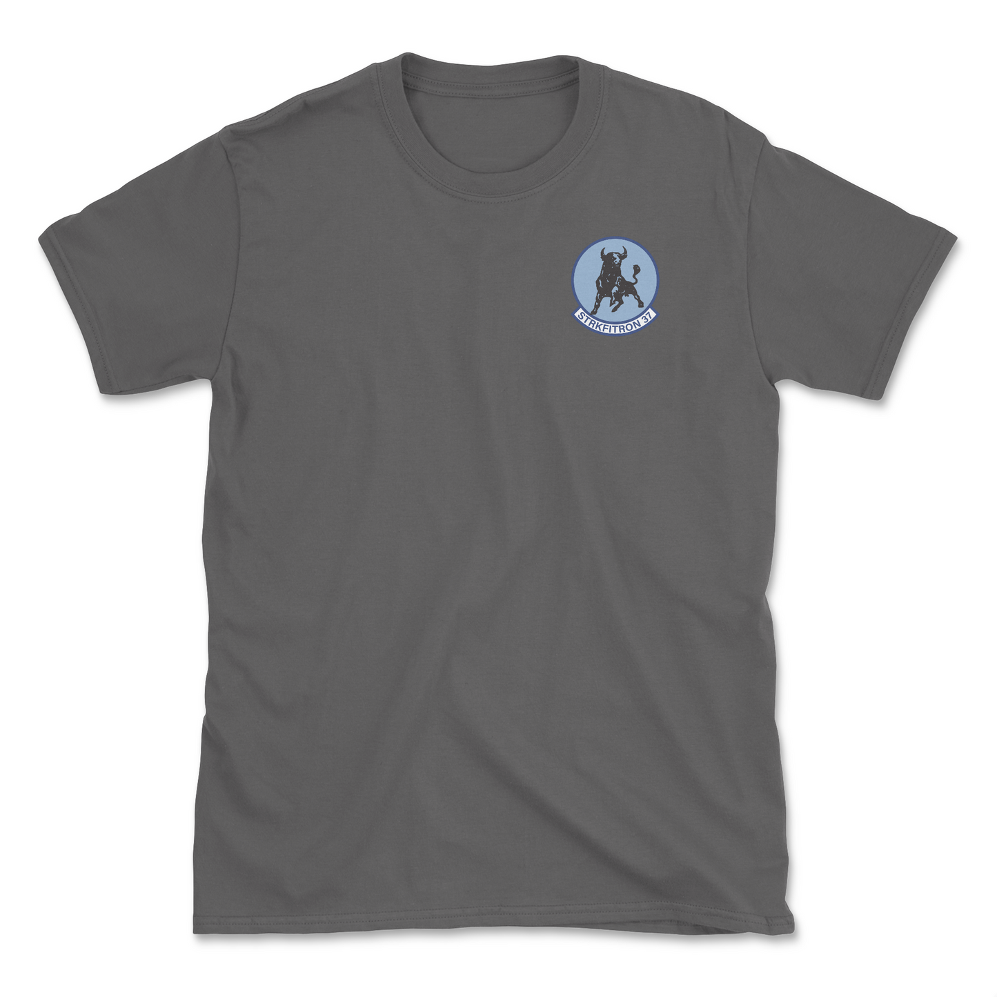 Charcoal t-shirt with squadron patch.