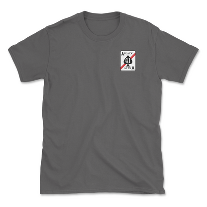 Charcoal t-shirt with squadron patch.