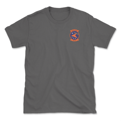 Charcoal t-shirt with squadron patch.