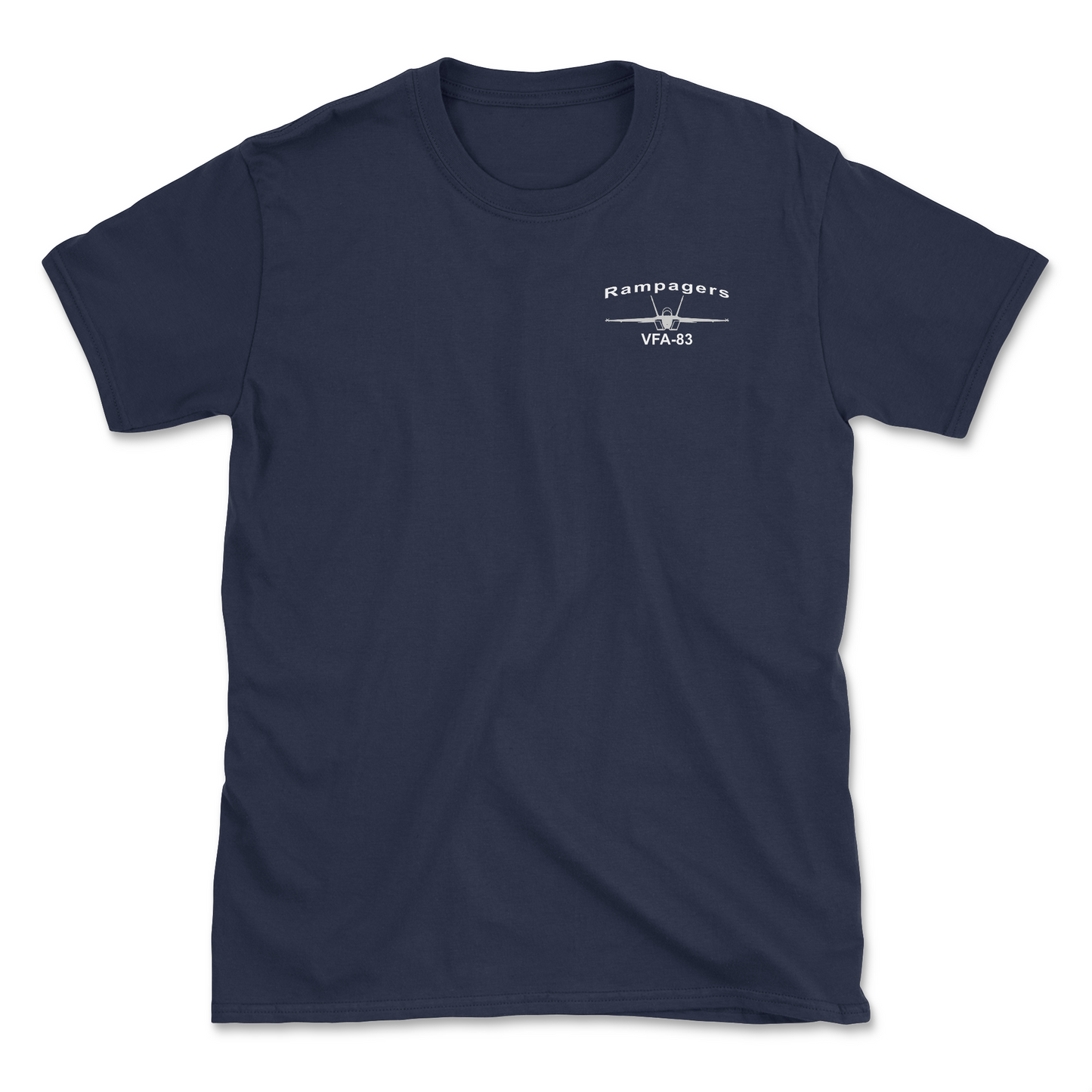 Navy blue t-shirt with an F/A-18 aircraft and squadron name.