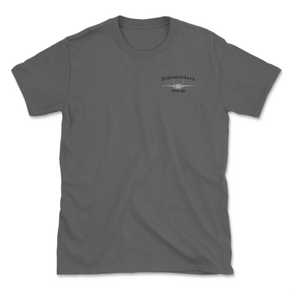 Charcoal t-shirt with an F-35 aircraft and squadron name.