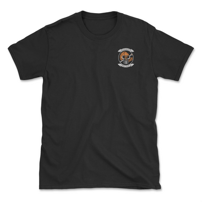 Black t-shirt with squadron patch.