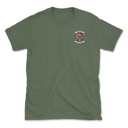 Military green t-shirt with squadron patch.