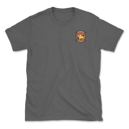 Charcoal t-shirt with squadron patch.