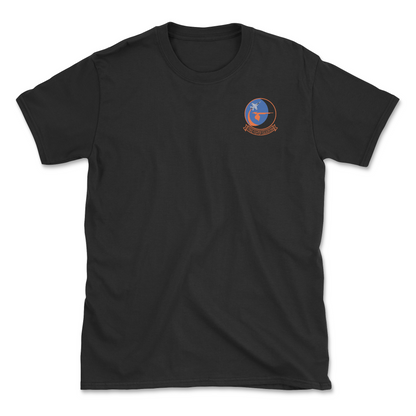 Black t-shirt with squadron patch.