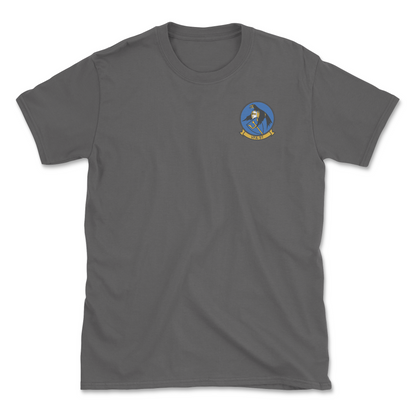 Charcoal t-shirt with squadron patch.