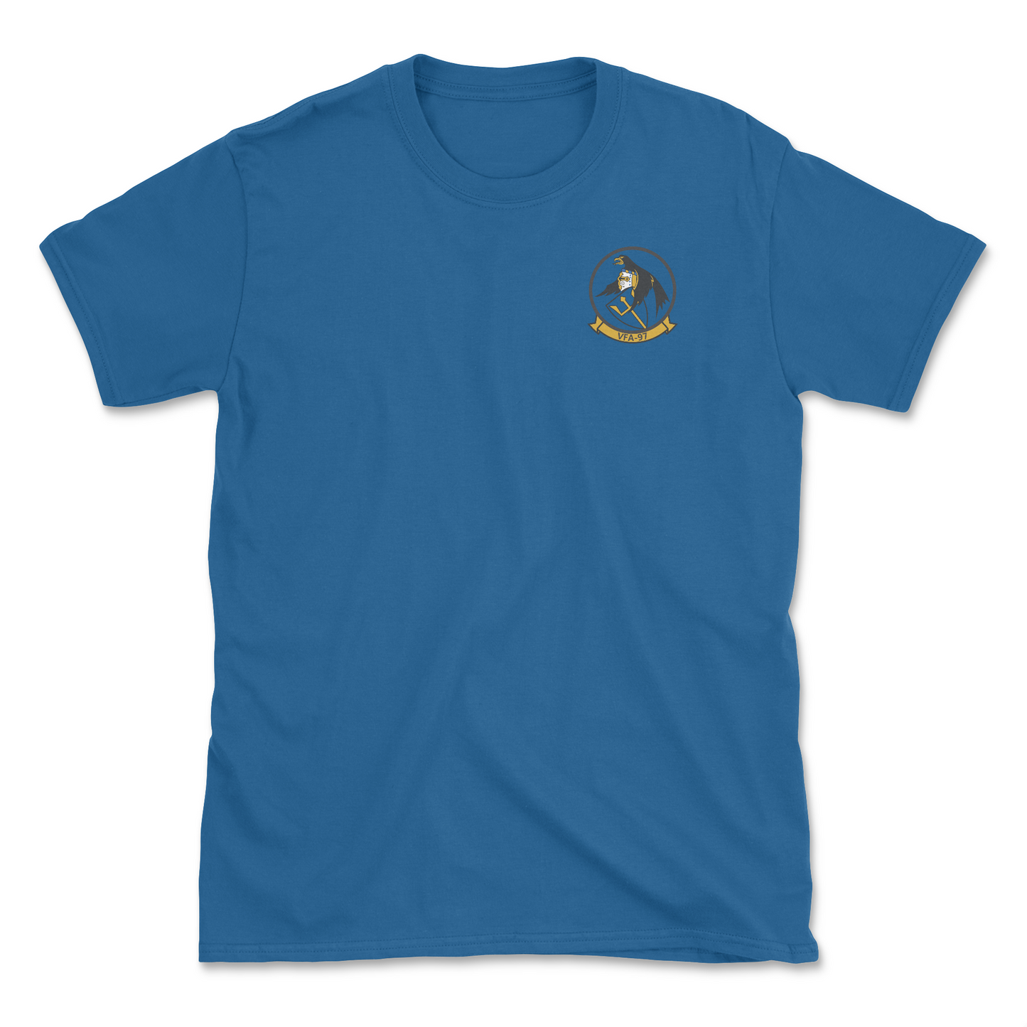 Royal blue t-shirt with squadron patch.
