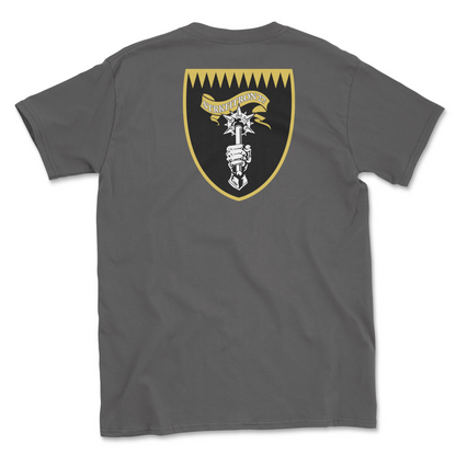 Charcoal t-shirt with squadron patch.