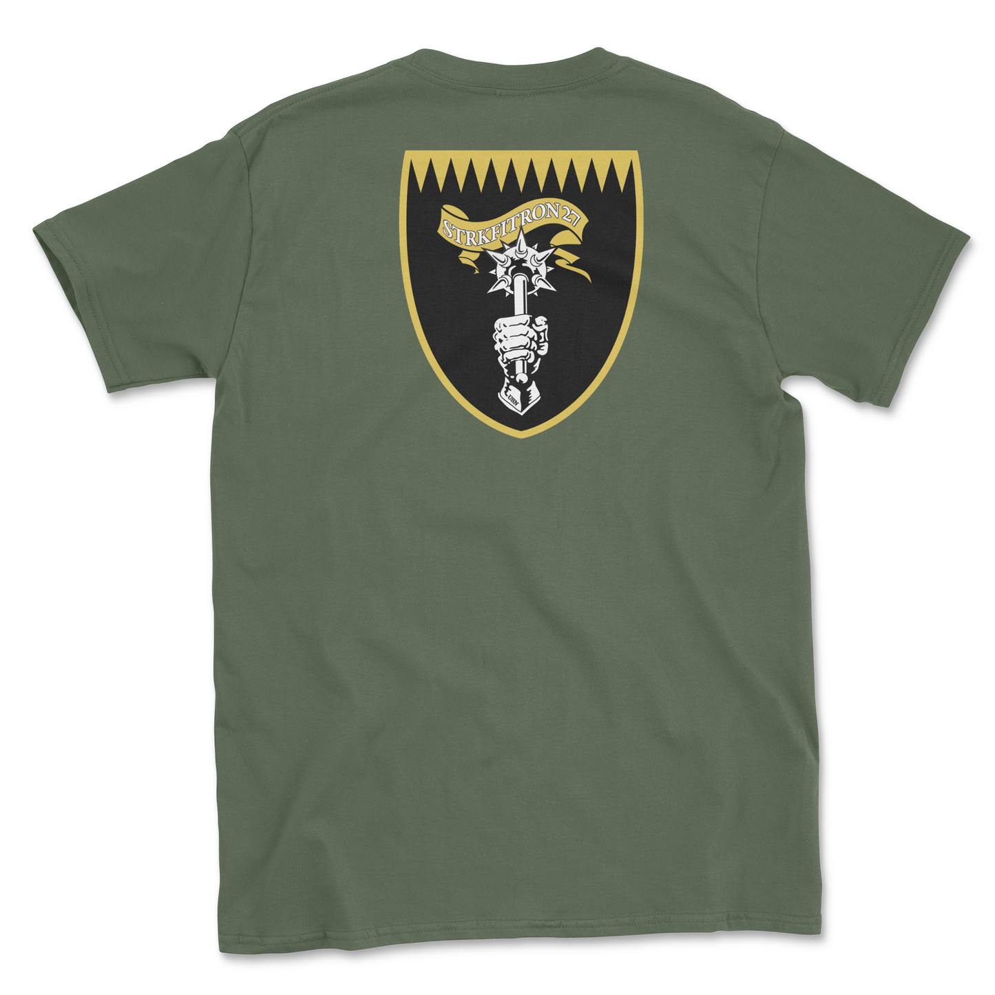 Military green t-shirt with squadron patch.
