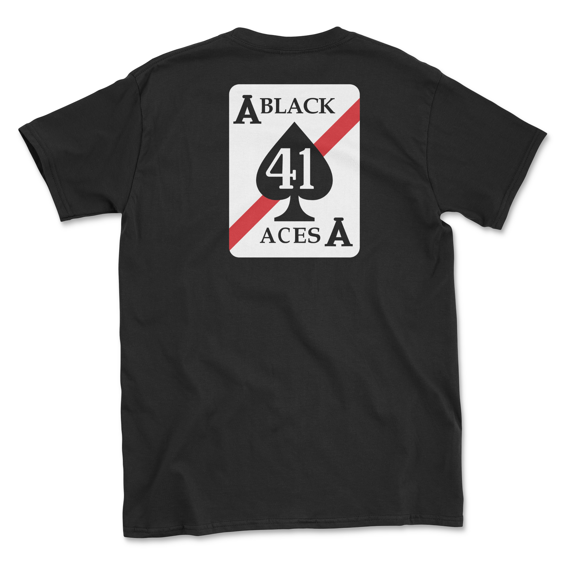 Black t-shirt with squadron patch.