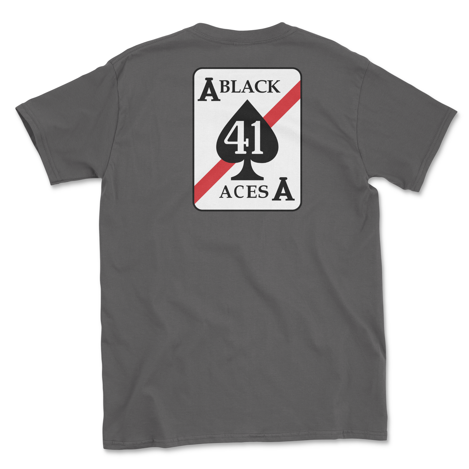 Charcoal t-shirt with squadron patch.