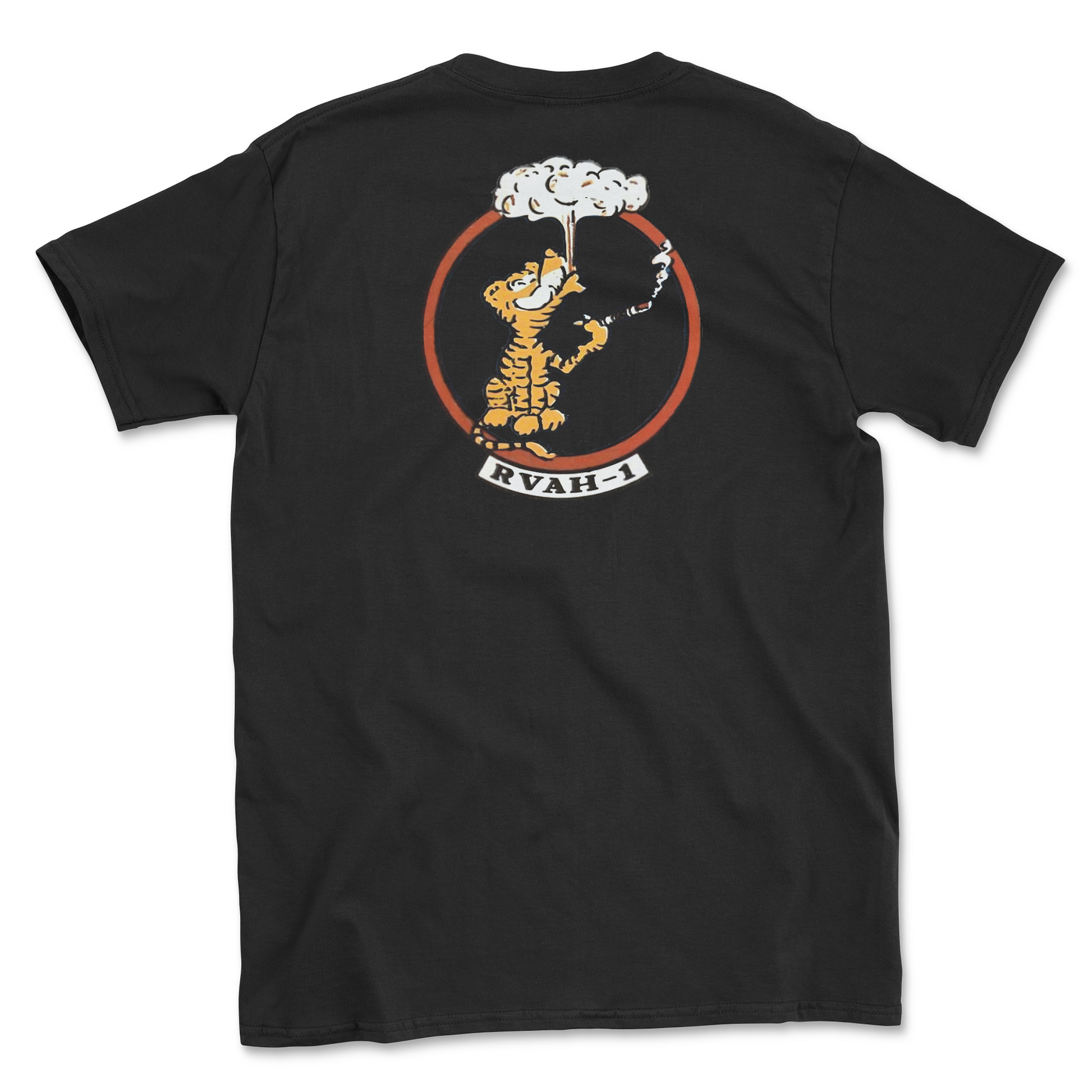 Black t-shirt with squadron patch.
