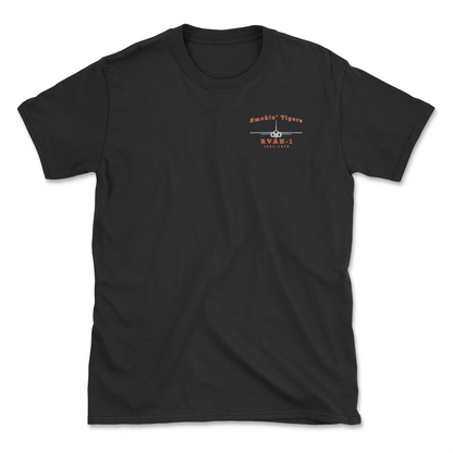 Black t-shirt with a A-5 aircraft and squadron name