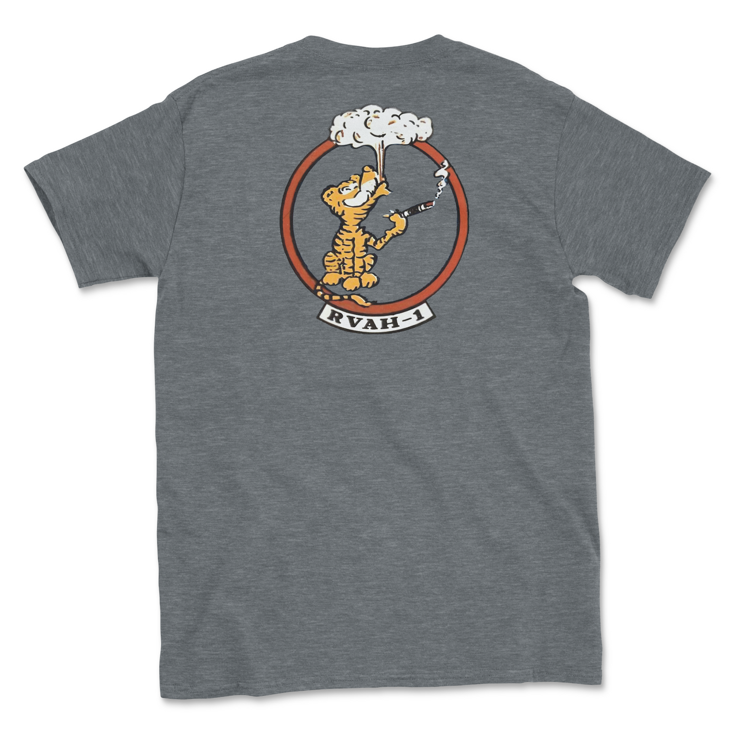 Heather grey t-shirt with squadron patch.