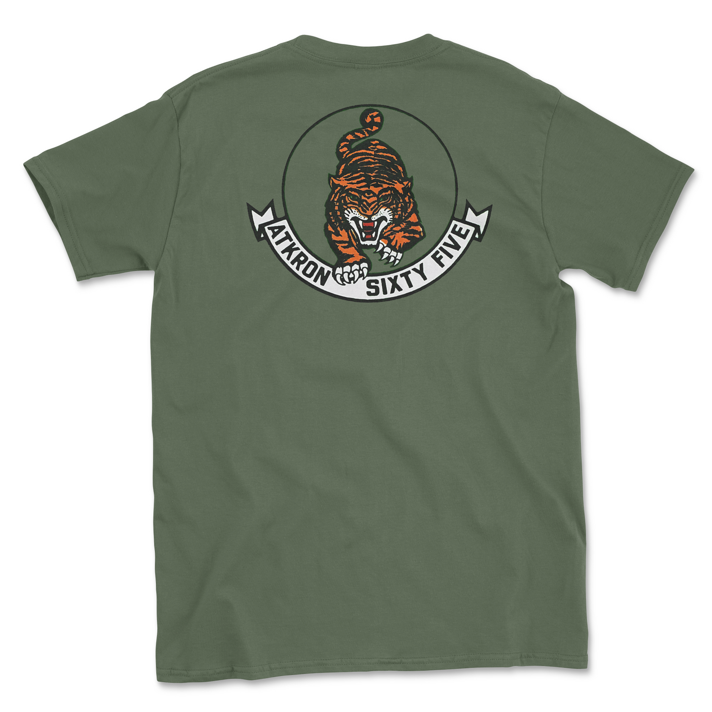 Military green t-shirt with squadron patch.