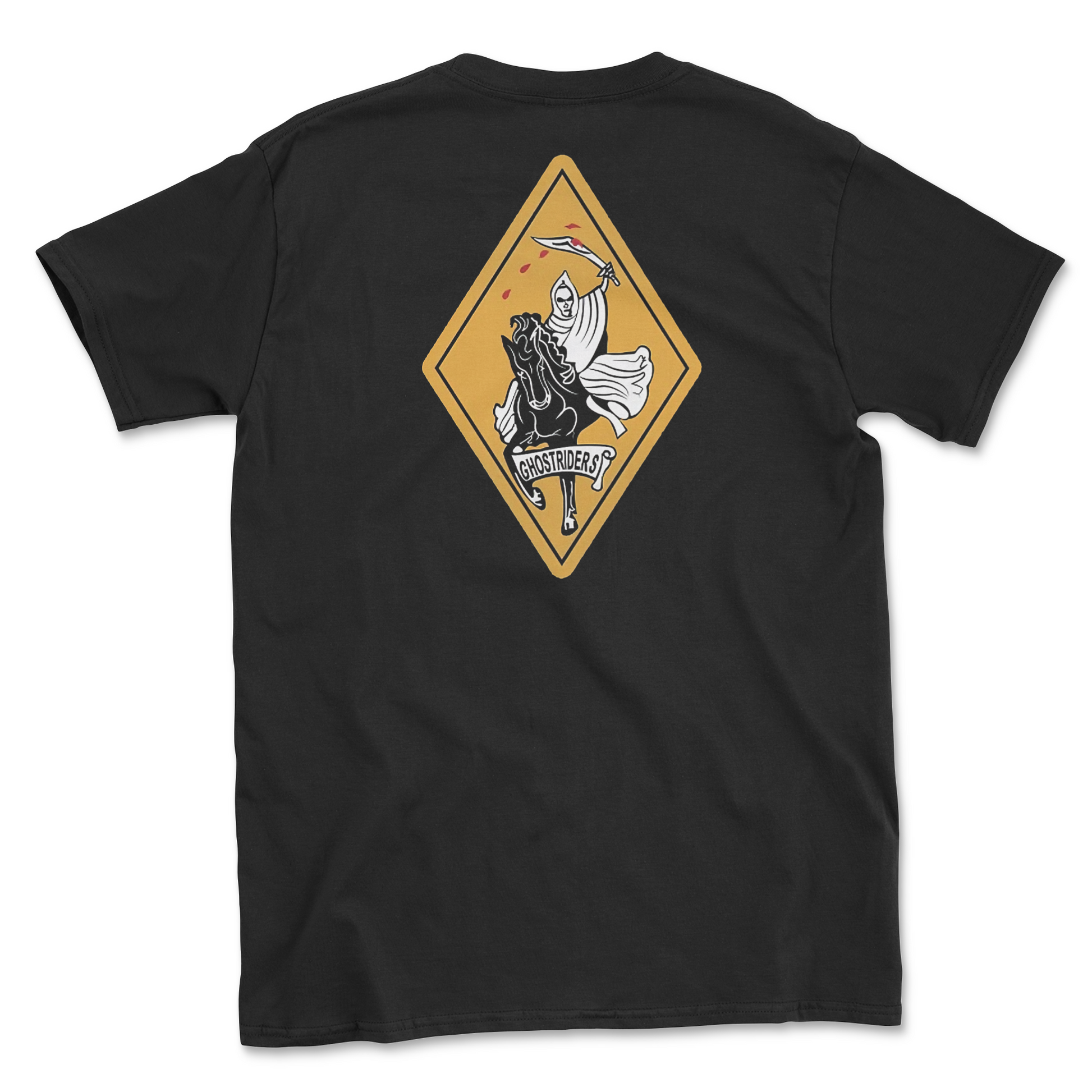 Black t-shirt with squadron patch.