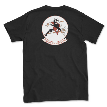 Black t-shirt with squadron patch.