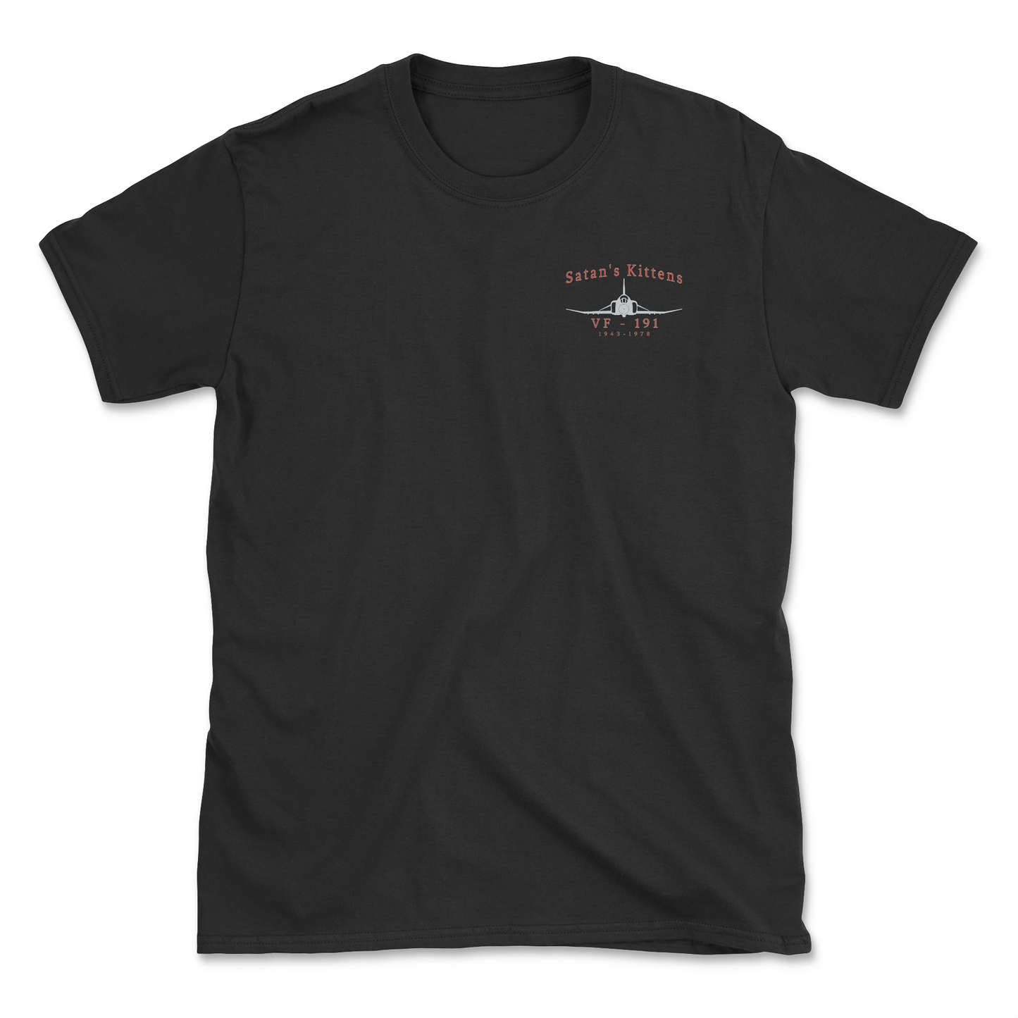 Black t-shirt with an F-4 aircraft and squadron name.