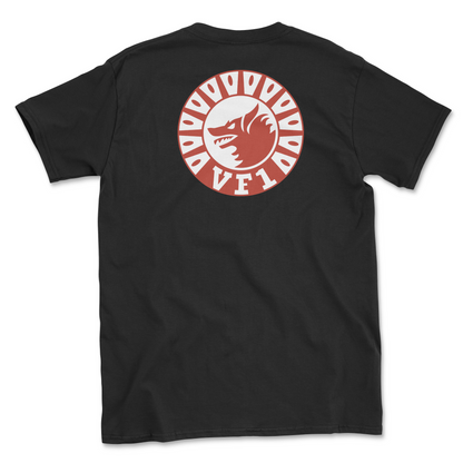 Black t-shirt with squadron patch.