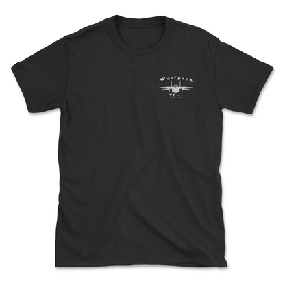 Black t-shirt with an F-14 aircraft and squadron name.
